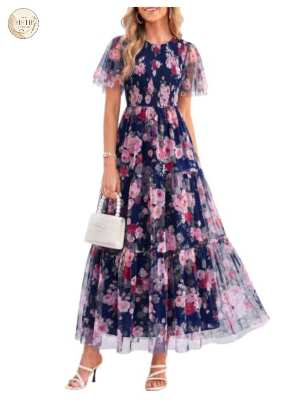 Womens Tulle Floral Flowy Maxi Dress Sheer Mesh A-Line Formal